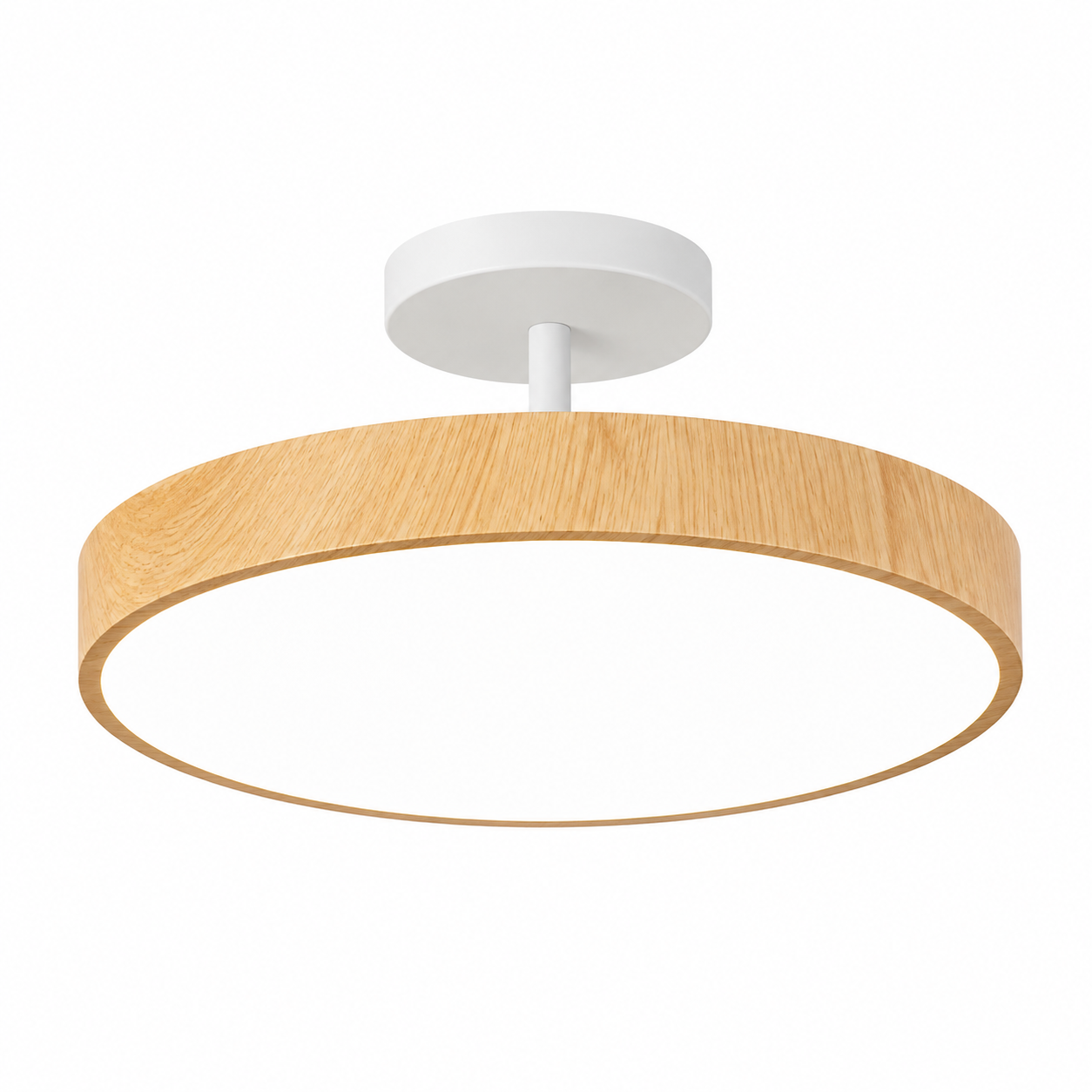 Japanese Wabi-Sabi Wood Grain Round LED Semi-Flush Mount Ceiling Light – Minimalist Modern Flush Ceiling Light for Living Room, Bedroom & Hallway