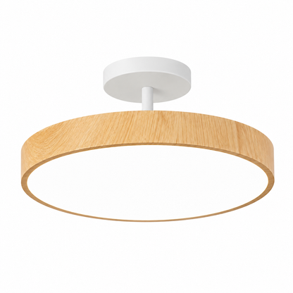 Japanese Wabi-Sabi Wood Grain Round LED Semi-Flush Mount Ceiling Light – Minimalist Modern Flush Ceiling Light for Living Room, Bedroom & Hallway