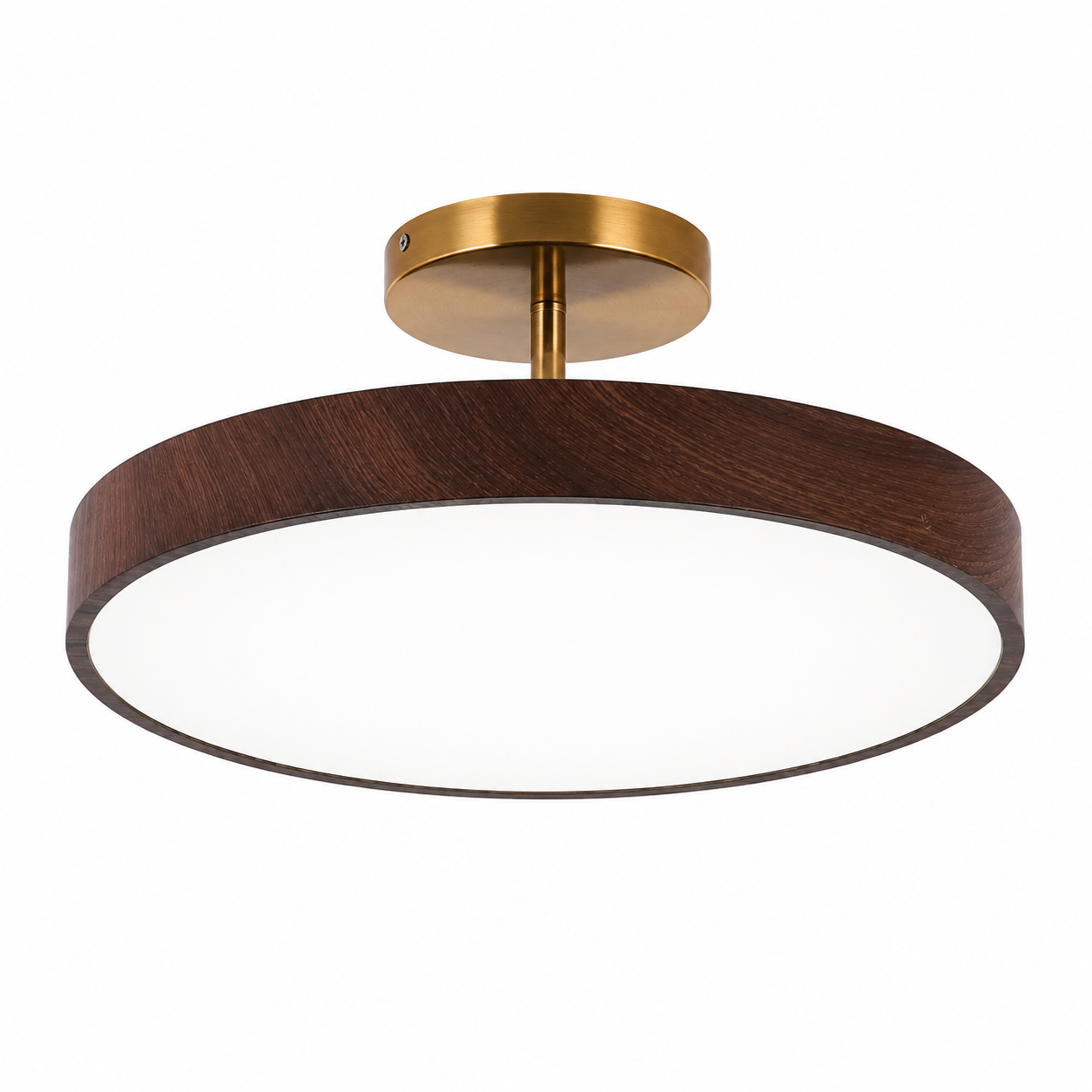 Japanese Wabi-Sabi Wood Grain Round LED Semi-Flush Mount Ceiling Light – Minimalist Modern Flush Ceiling Light for Living Room, Bedroom & Hallway