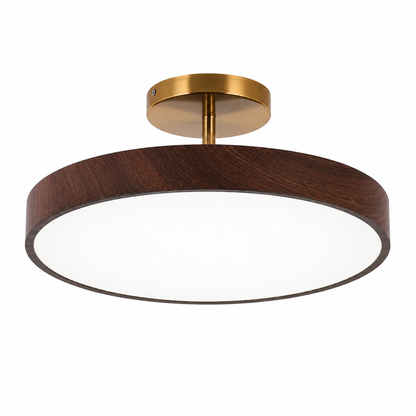 Japanese Wabi-Sabi Wood Grain Round LED Semi-Flush Mount Ceiling Light – Minimalist Modern Flush Ceiling Light for Living Room, Bedroom & Hallway