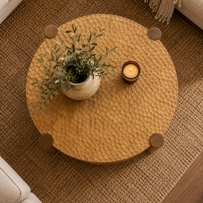 Round Solid Wood Coffee Table with Storage Shelf – Mid-Century Modern 2-Tier Living Room Center Table for Small Spaces