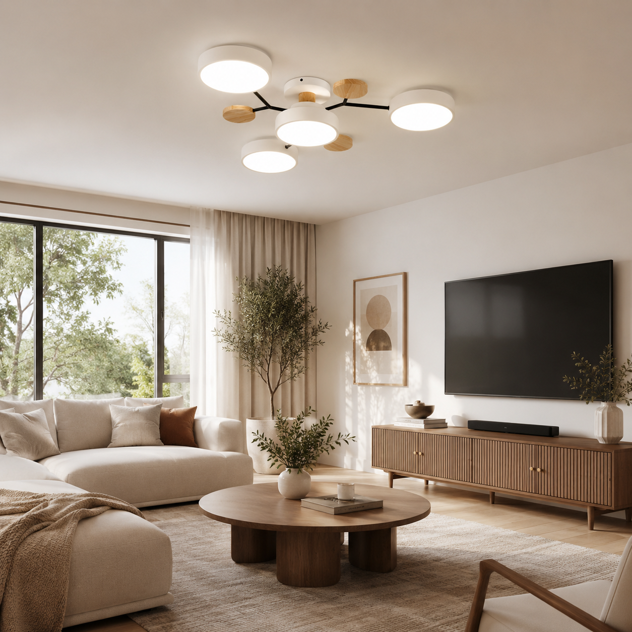Modern Scandinavian LED Semi Flush Mount Ceiling Light for Living Room, Bedroom & Dining Room