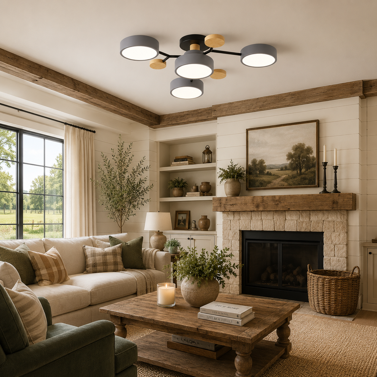 Modern Scandinavian LED Semi Flush Mount Ceiling Light for Living Room, Bedroom & Dining Room