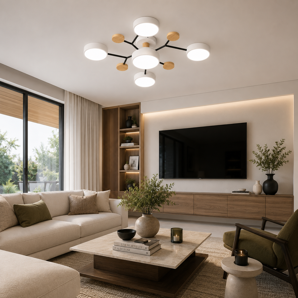 Modern Scandinavian LED Semi Flush Mount Ceiling Light for Living Room, Bedroom & Dining Room