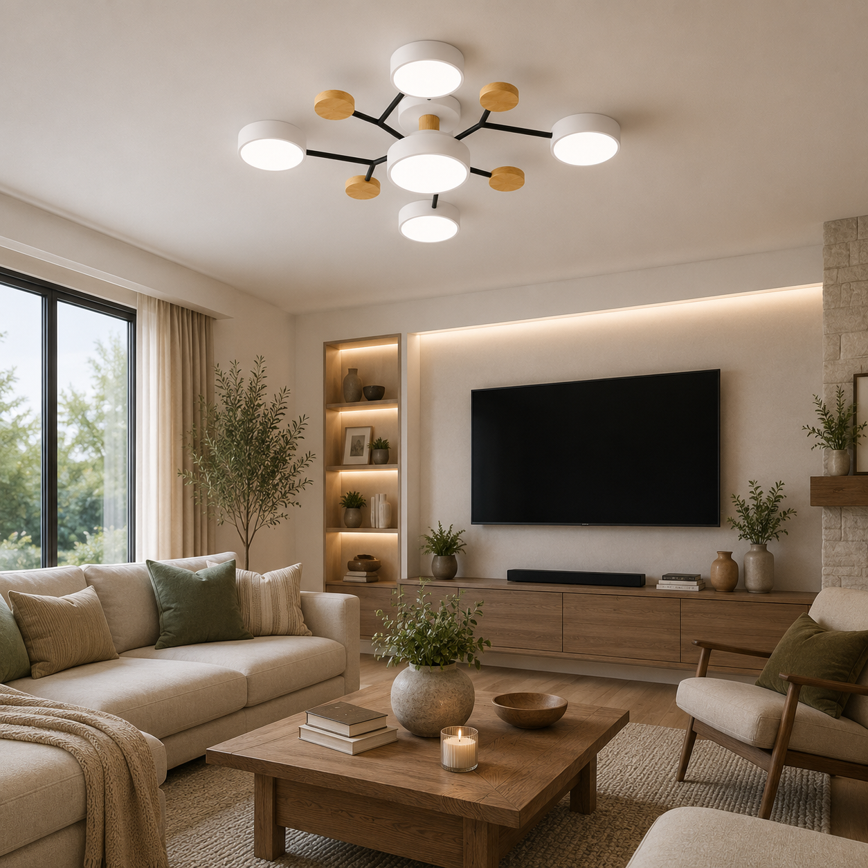 Modern Scandinavian LED Semi Flush Mount Ceiling Light for Living Room, Bedroom & Dining Room