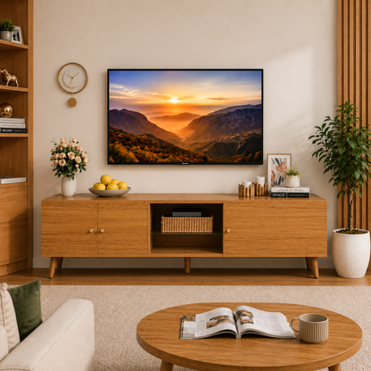 70-Inch Mid-Century Modern TV Stand with Storage – Wood Entertainment Center & Media Console for Living Room and Bedroom