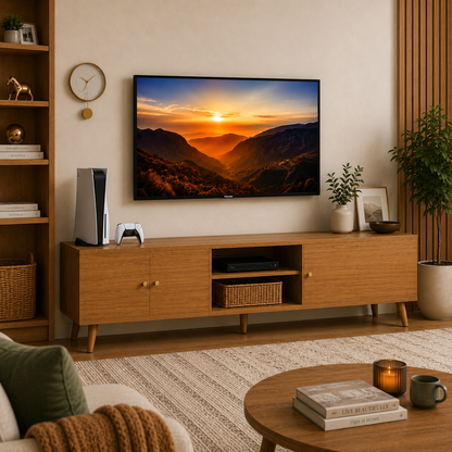 70-Inch Mid-Century Modern TV Stand with Storage – Wood Entertainment Center & Media Console for Living Room and Bedroom