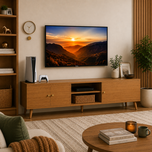 70-Inch Mid-Century Modern TV Stand with Storage – Wood Entertainment Center & Media Console for Living Room and Bedroom