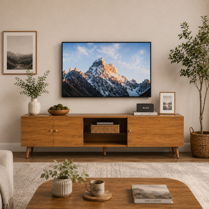 70-Inch Mid-Century Modern TV Stand with Storage – Wood Entertainment Center & Media Console for Living Room and Bedroom